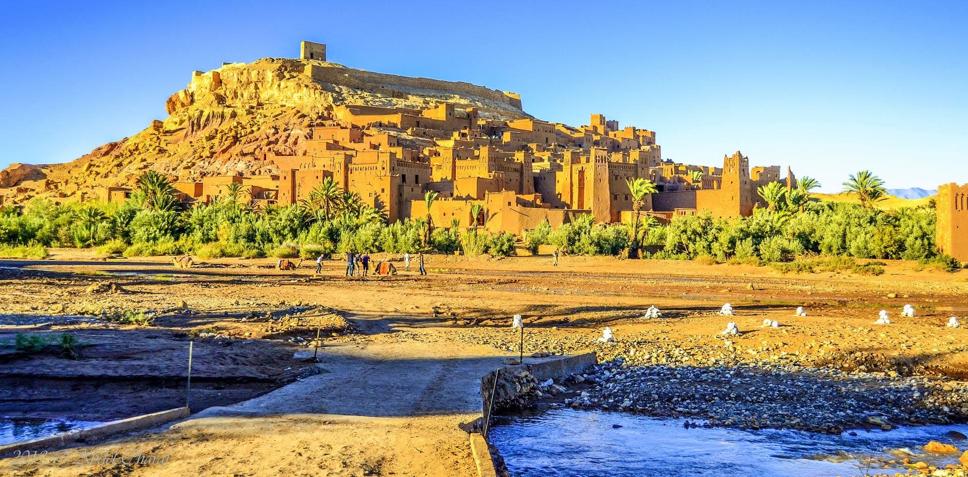 Aerial view of the fortified earthen ksar of Aït Benhaddou, a UNESCO World Heritage Site in Morocco