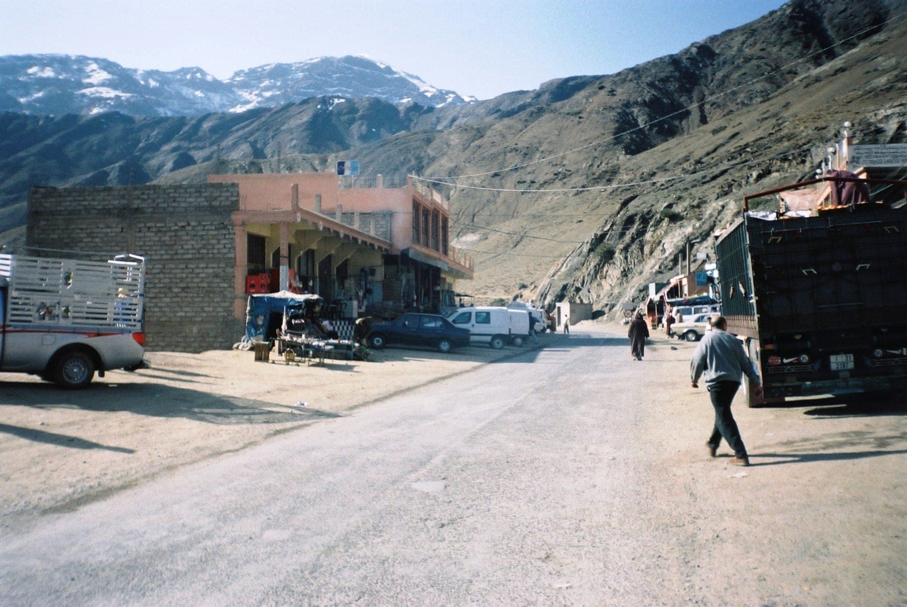 Roadside village stop along the N9 through Taddert, Morocco