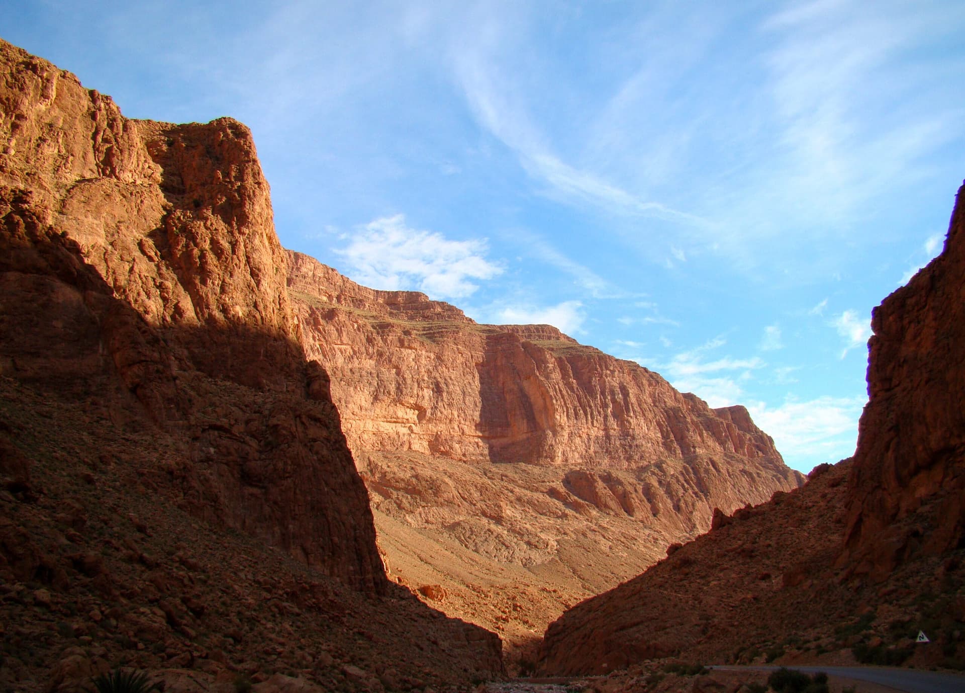 Morning light over the upper cliffs of Todra Gorge, Morocco
