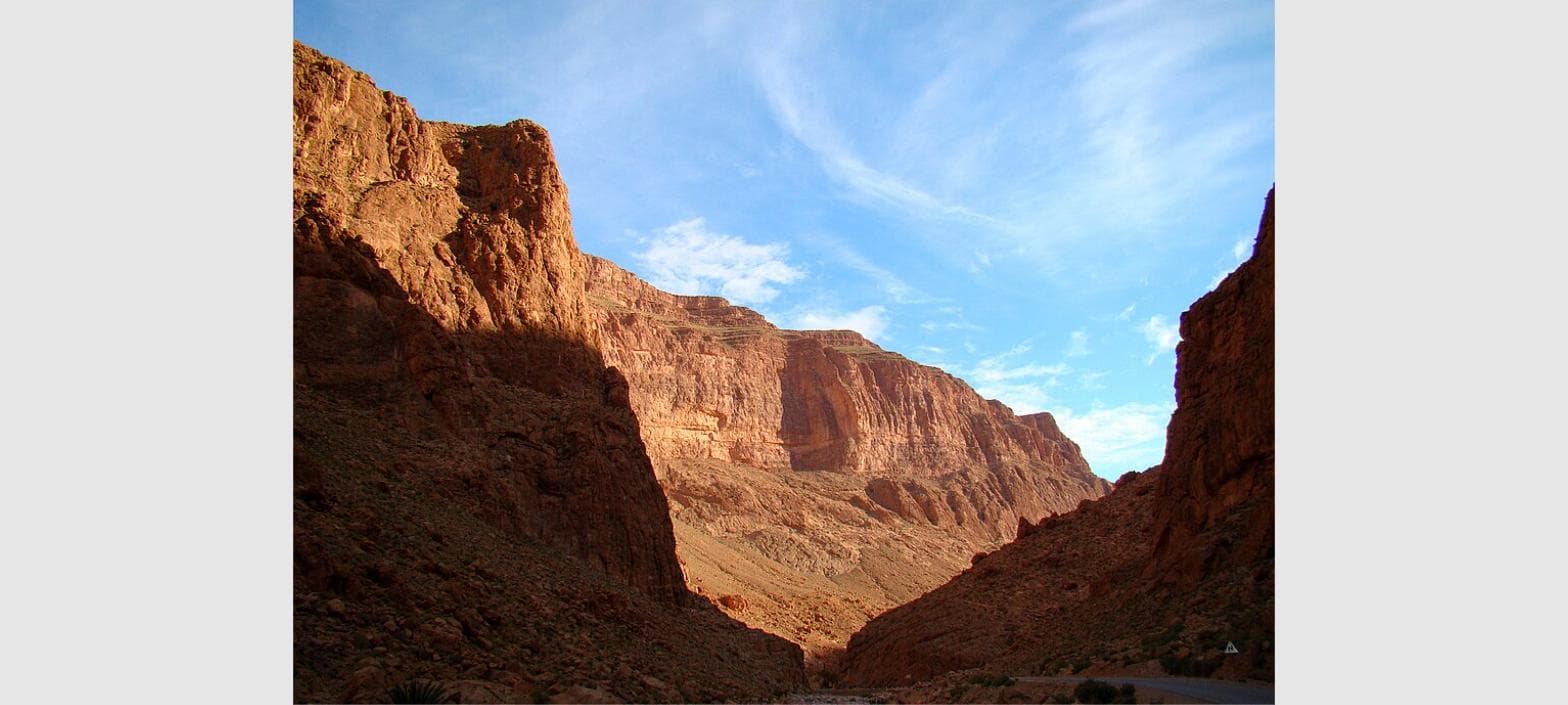 Todra Gorge towering limestone canyon walls in Morocco