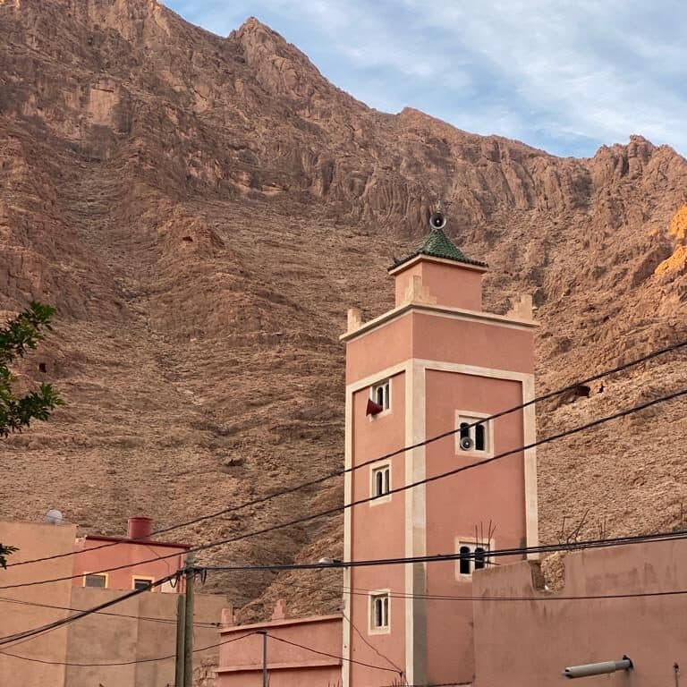 Palm oasis and cliffside settlement of Toudgha El Oulia near the Todra Gorges, Morocco