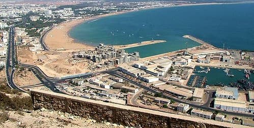 Aerial view of Agadir Bay and its crescent beach