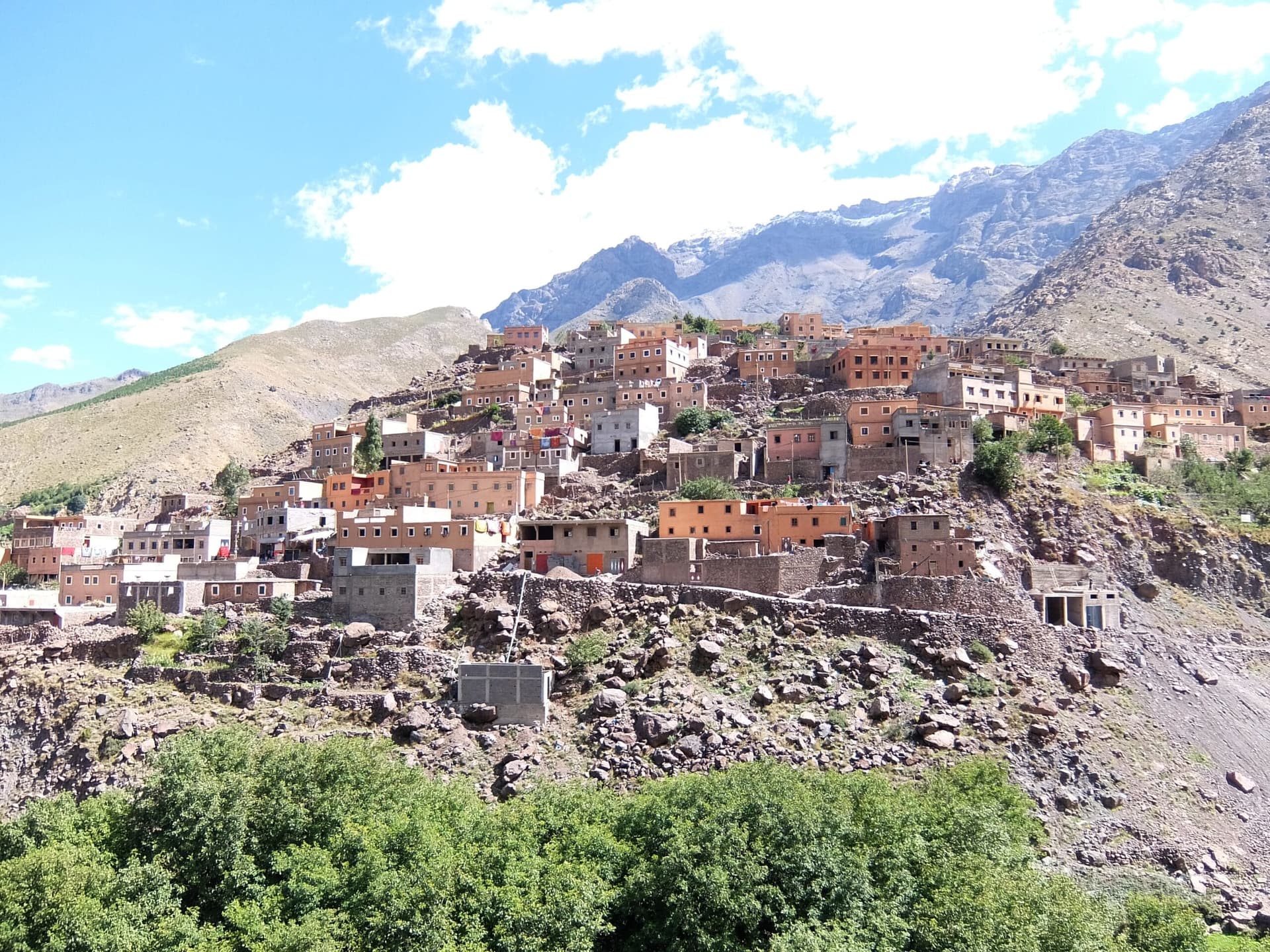 The village of Aroumd built on a moraine spur above Imlil, Morocco