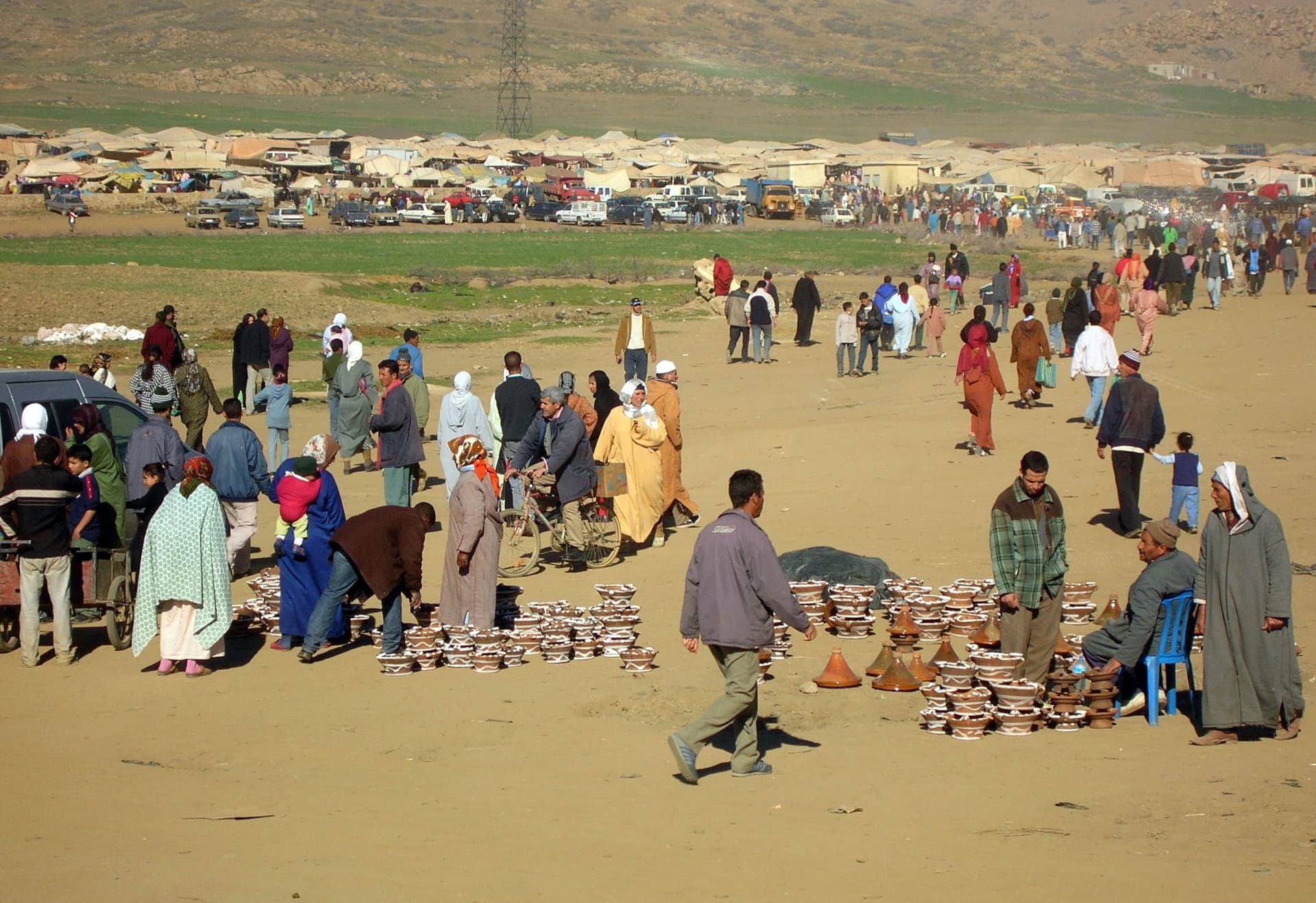 Market stalls in Azrou during the weekly souk, Morocco