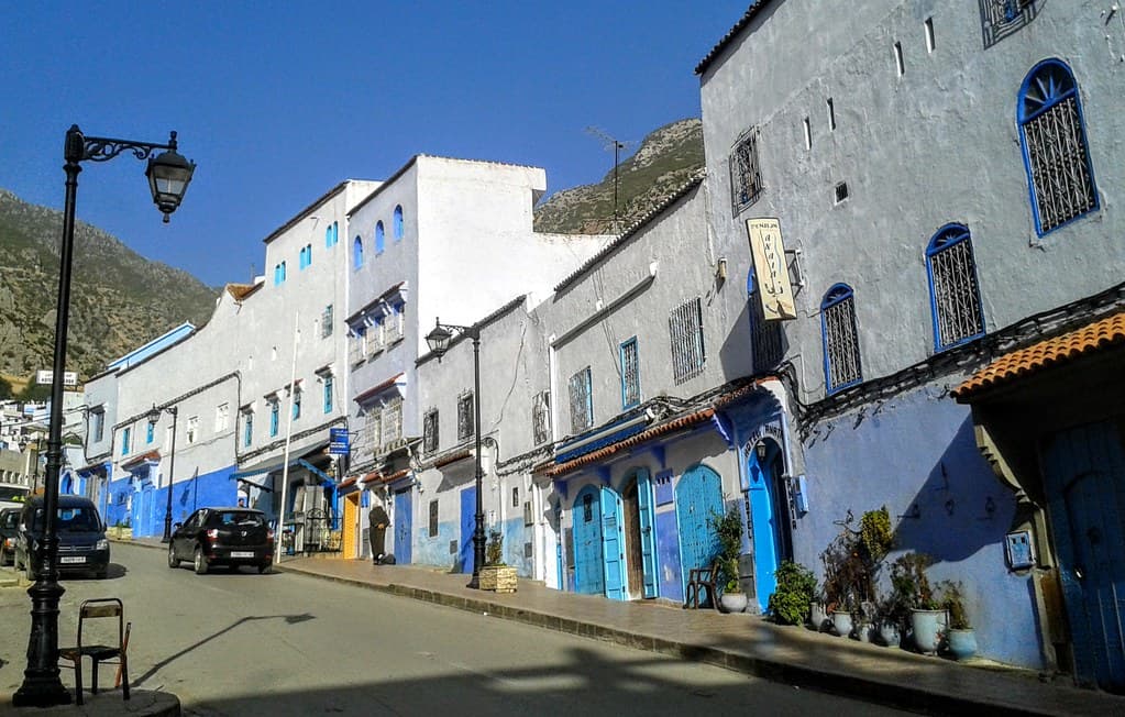 A quiet street in Chefchaouen, near the Bab El Onsar gate