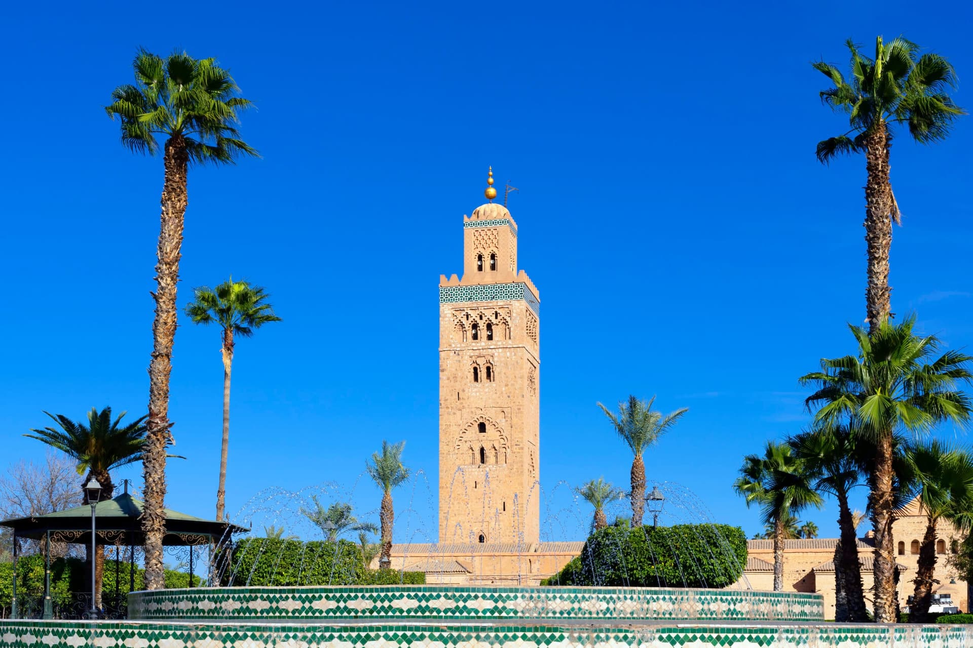 Fountain in front of the Koutoubia Mosque in Marrakech, the tour's starting point