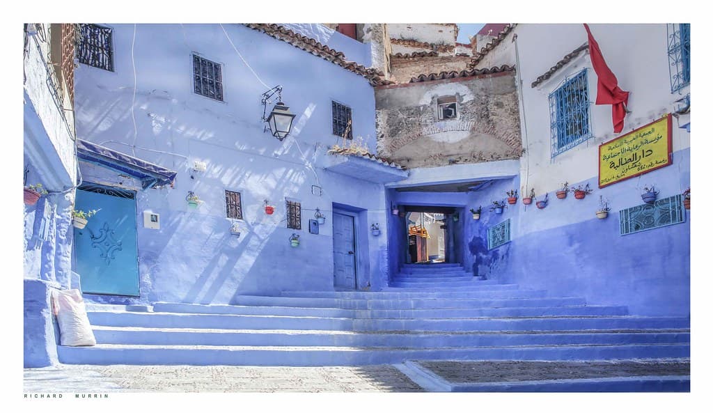 Blue-washed streets of Chefchaouen near the Ras el-Maa spring