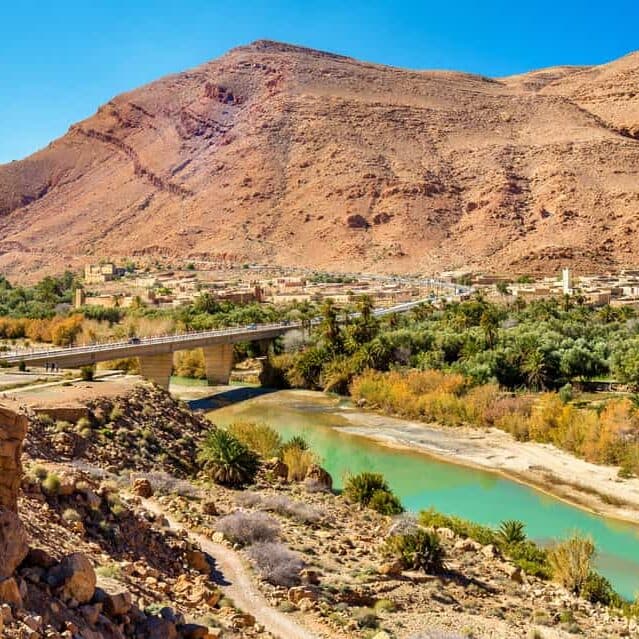 Palm oasis and desert landscape of the Ziz Valley, Morocco
