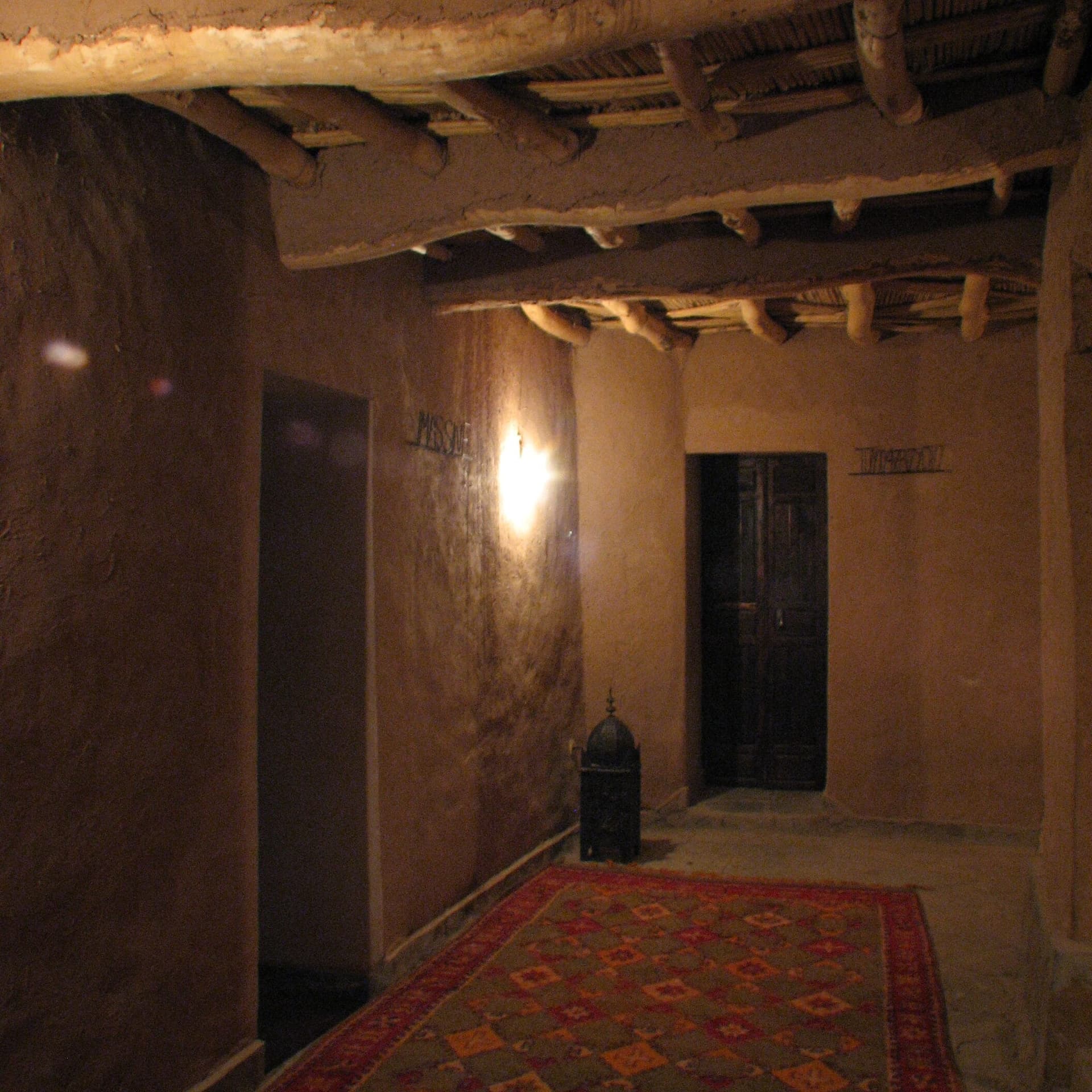 Traditional pise-walled kasbah interior in Skoura Oasis, heritage architecture Morocco