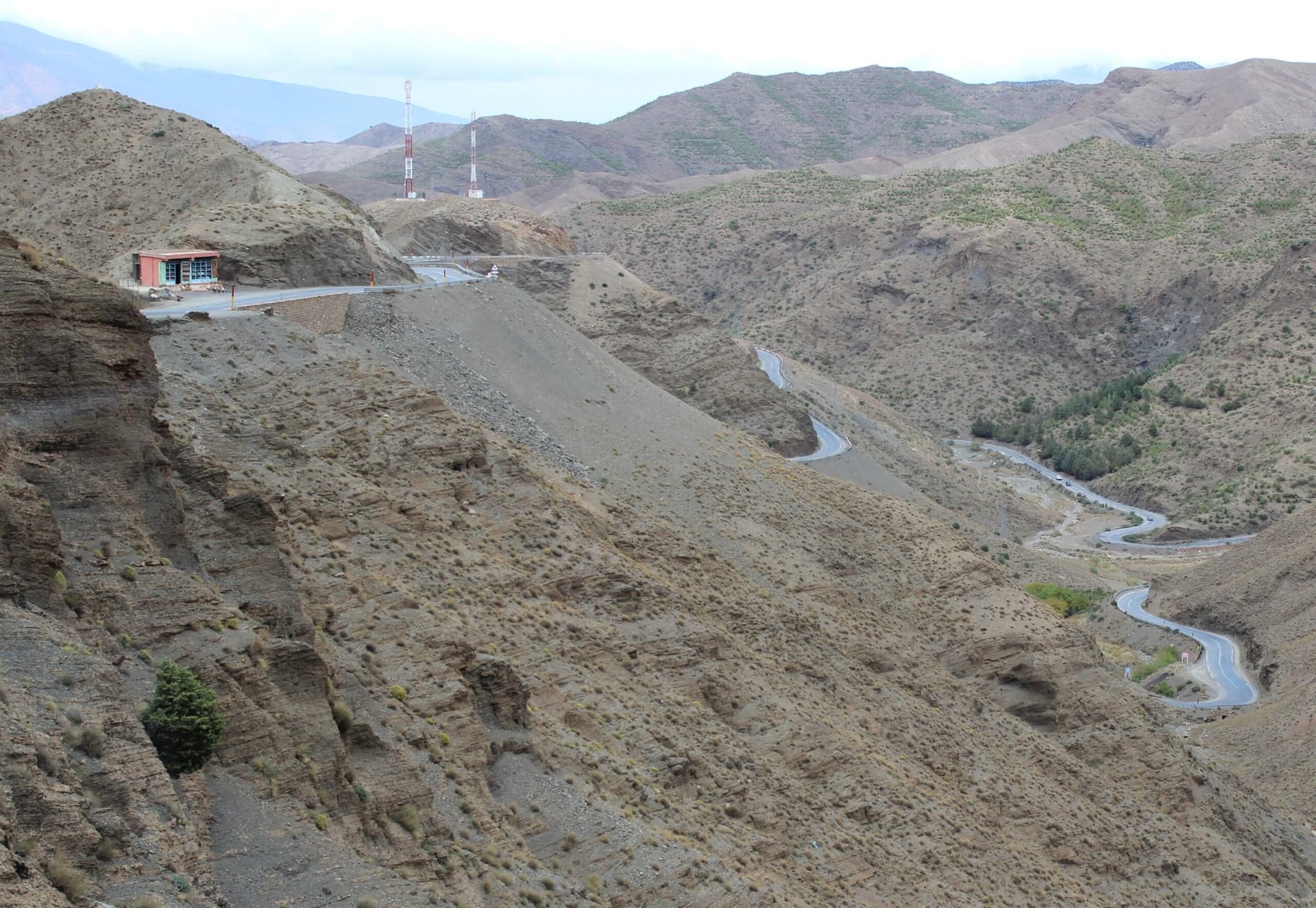 Southern mountain road of the Tizi n Tichka pass near Agouim, Morocco