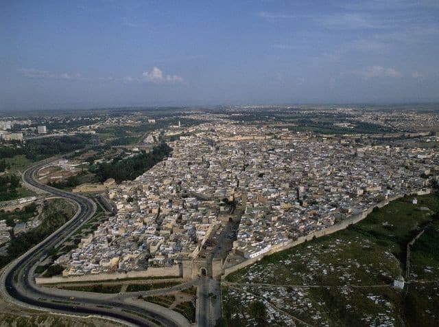 Aerial view over Meknes and the wider Meknes area near Toulal