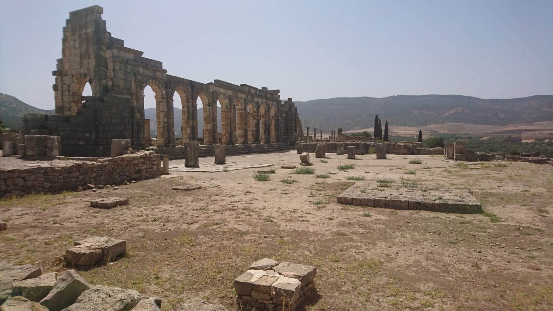 Ruins of the Forum and Basilica at the civic heart of Volubilis, Morocco