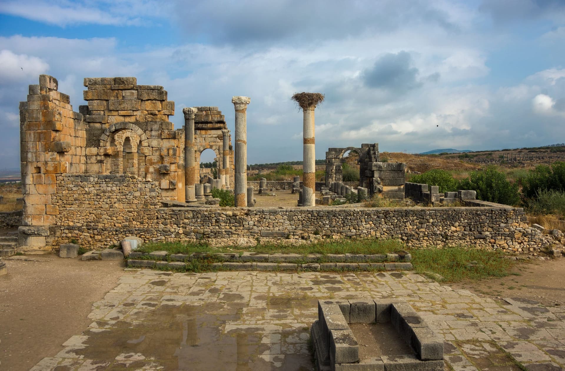 The central forum square of the ancient city of Volubilis, Morocco