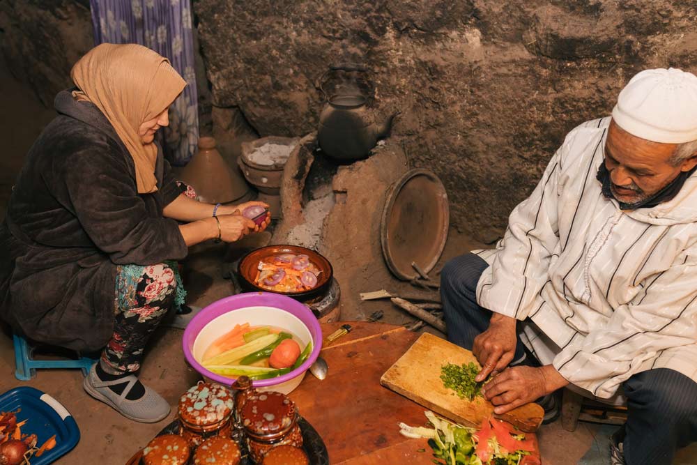 Couple cooking food together